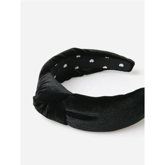 Lele Sadoughi Jet Black Velvet Knotted Headband Gold Logo NWT main image 7